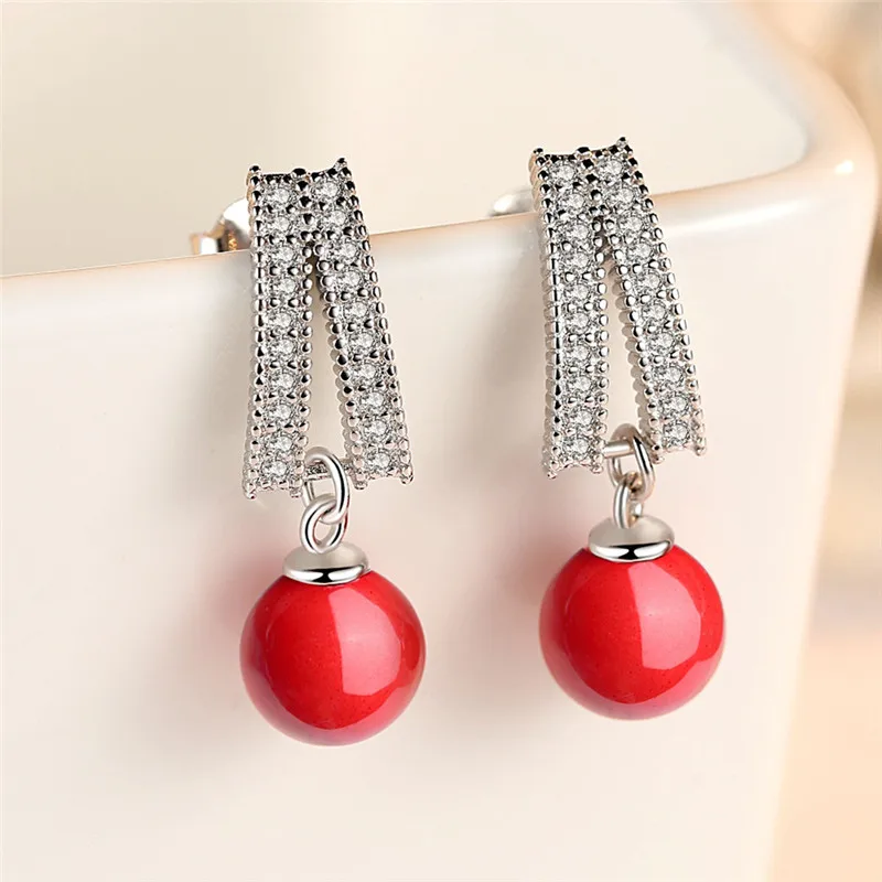 Винтажные красные серьги-капельки с жемчугом женские серебряные серьги 925 пробы