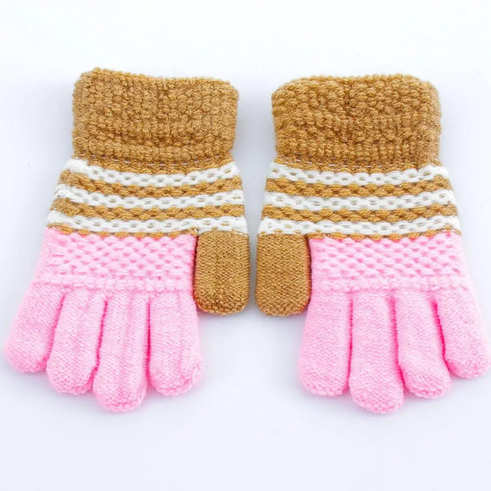Khaki pink MISSKY/Детские перчатки для мальчиков и девочек; сезон осень-зима; яркие цвета; теплые плотные чудесные вязаные перчатки с полными пальцами - Цвет: Khaki pink