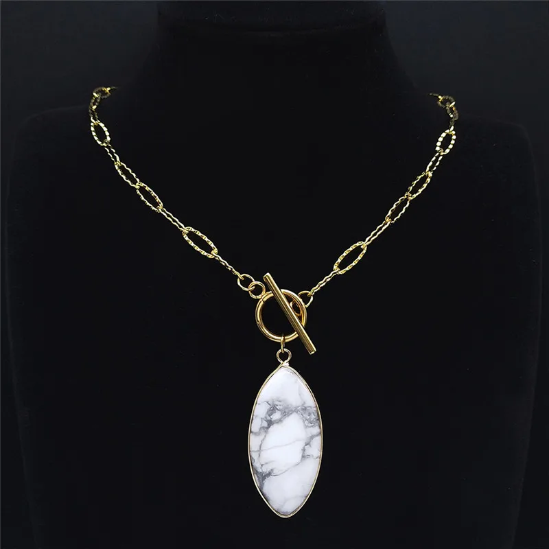 

Stainless Steel Natural Stone Necklace Chain Women Round Gold Color Chocker Necklace Jewelry collar acero inoxidable NXS04