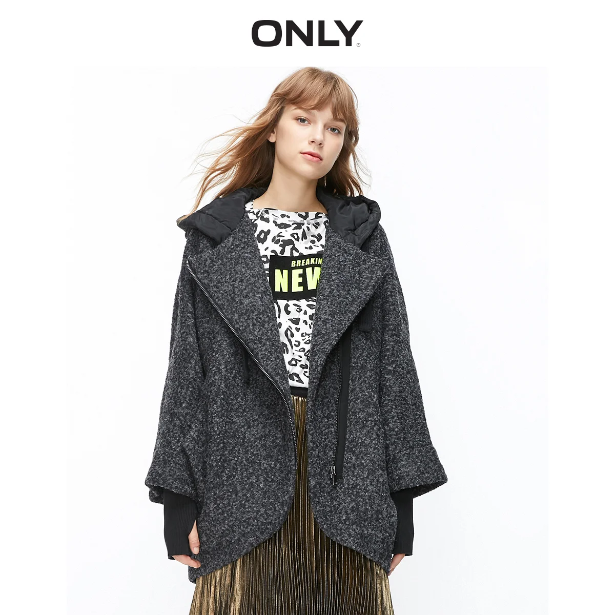 Женское шерстяное пальто с капюшоном свободного покроя|Женские куртки| |