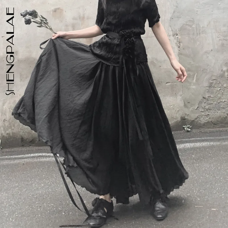 SHENGPALAE 2020 Черные новые поступления модные весенние элегантные двухслойные юбки