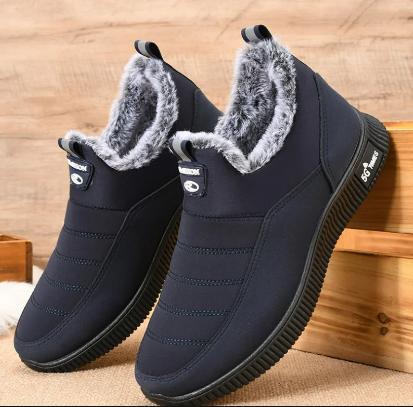 

Men's Boots Short Plush Male Ankle Boots Slip On Platform Warm Cotton Waterproof Men Shoes Casual New