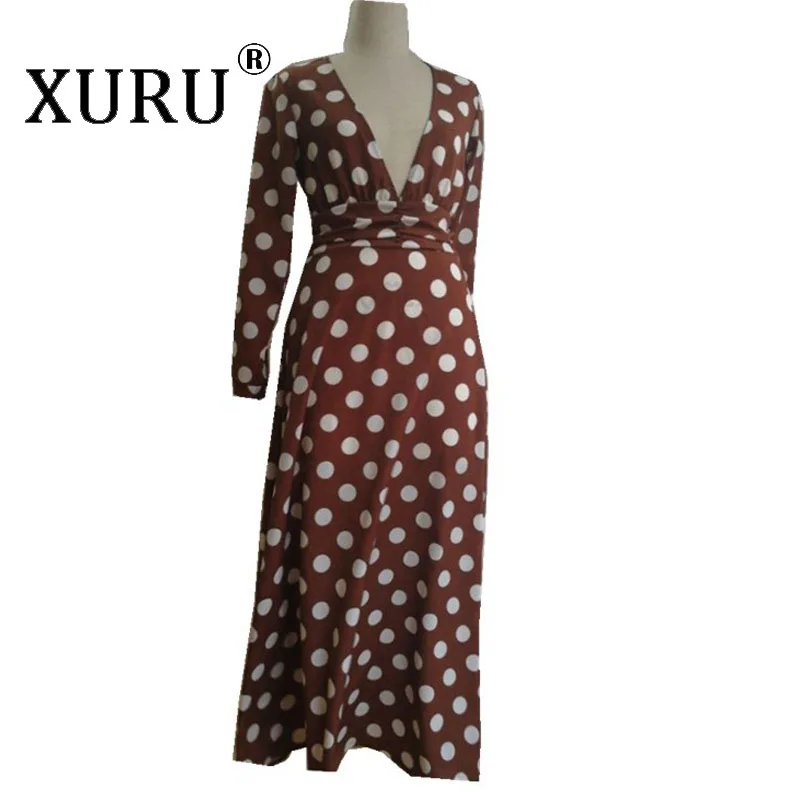 

XURU Bohemian V-neck long-sleeved large swing open long chiffon dress autumn Europe and America hot new wave dress