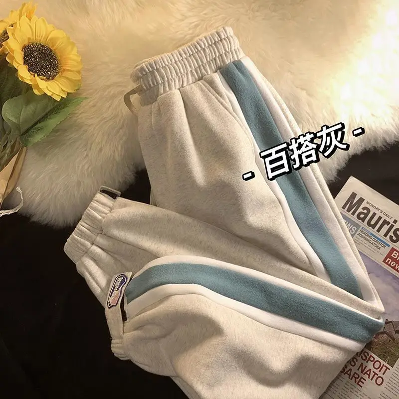 

Брюки на липучке женские весенне-осенние флисовые утепленные американские спортивные брюки унисекс прямые свободные брюки для отдыха в ст...