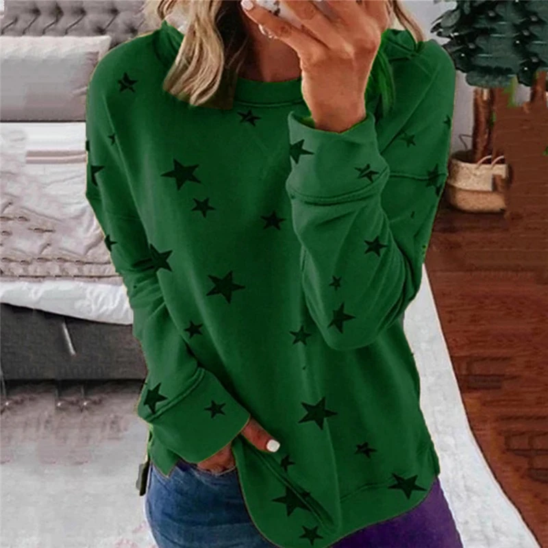 

Women Casual Loose Long Sleeve T-Shirt Fashion Stars Printted T Shirts Ladies Slim O-Neck For Female New Ladies Tops
