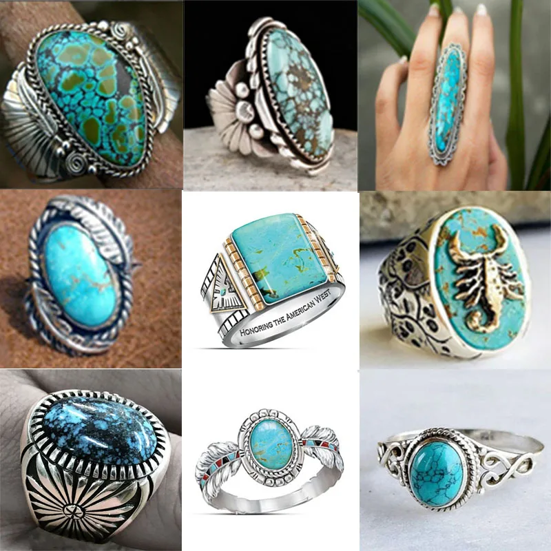 

Mifeiya Ethic Vintage Geometric Natural Stone Ring Silver Color Skull Flower Ring for Women Men Jewelry