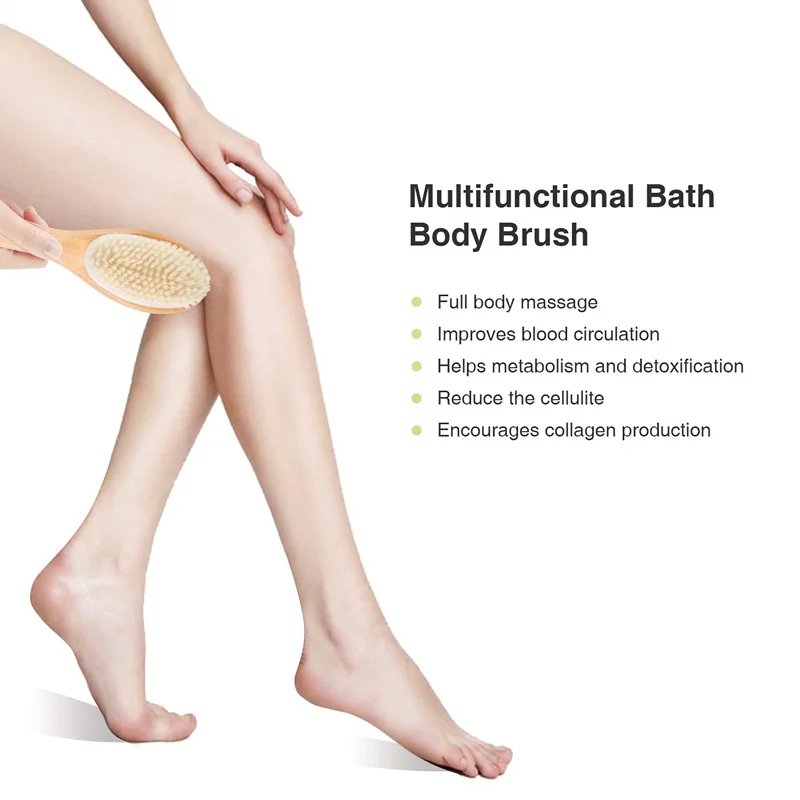 

Shower Brush Bath Body Exfoliating Cleaner Brushes with Long Wooden Handle Long Handle Back Bath Brush Exfoliating Body Scrubber