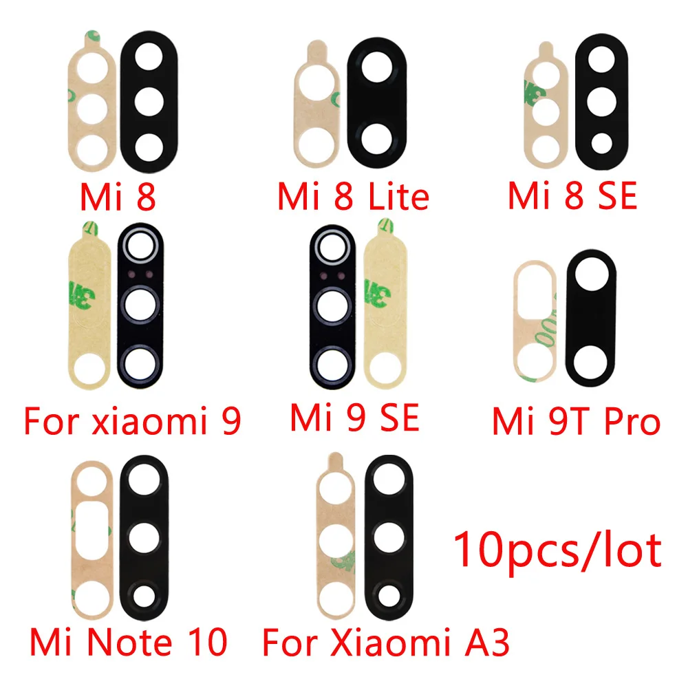 Стеклянный объектив задней камеры 10 шт./лот с наклейкой для Xiaomi Redmi 9 8 Lite SE 9T Pro A3 Note