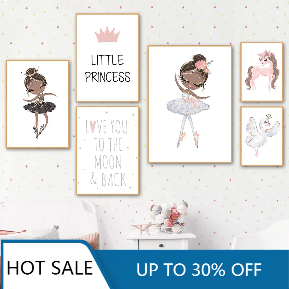 Картина на холсте маленькая принцесса плакат с балериной розовый Лебедь печать