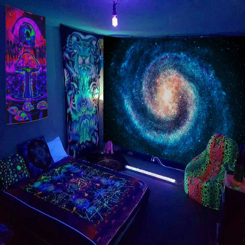Fluorescent Tapestry Starry Sky Lion Galaxy Hanging Cloth Bedroom Bedside Background Cloth Wall Home Cool Decoration Tapestry