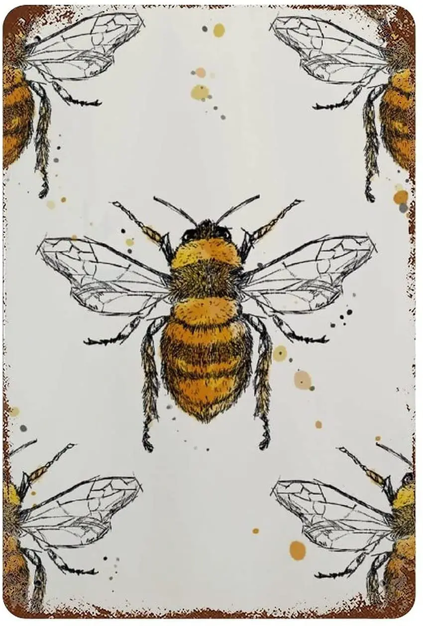 

Anique Tin Sign BEE Metal Tin Sign Retro Nostalgic Tin Sign Fun Decorative Sign for Home Kitchen Bar Room Garage Decor