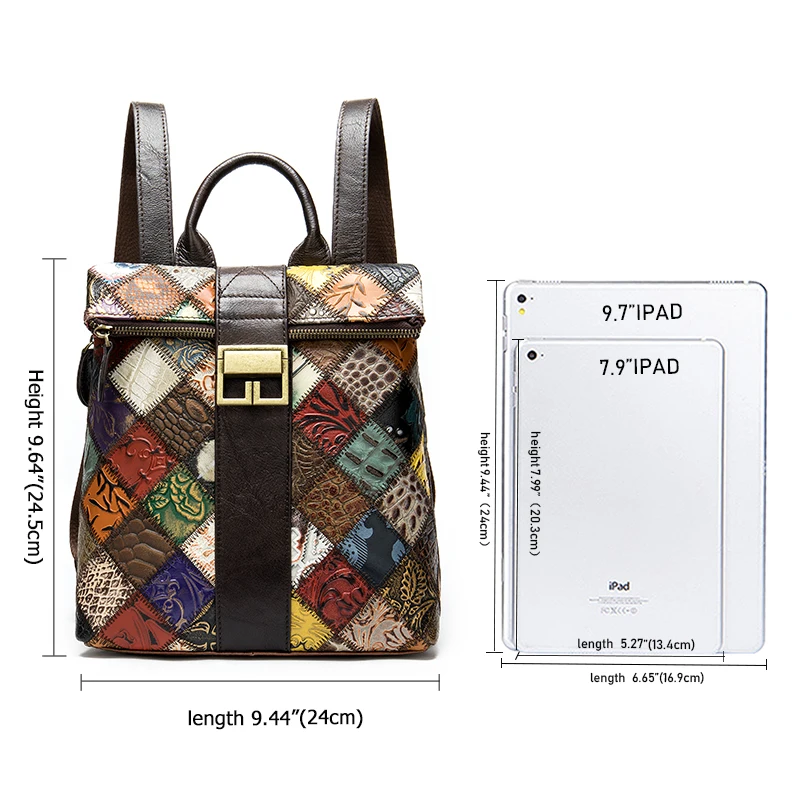 Модный женский рюкзак из натуральной кожи в этническом стиле пэчворк дорожный