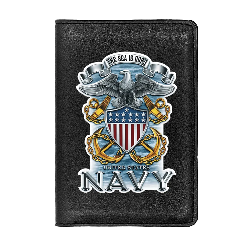 

High Quality United States Navy Printing Passport Cover Holder ID Credit Card Case Travel Leather Wallet