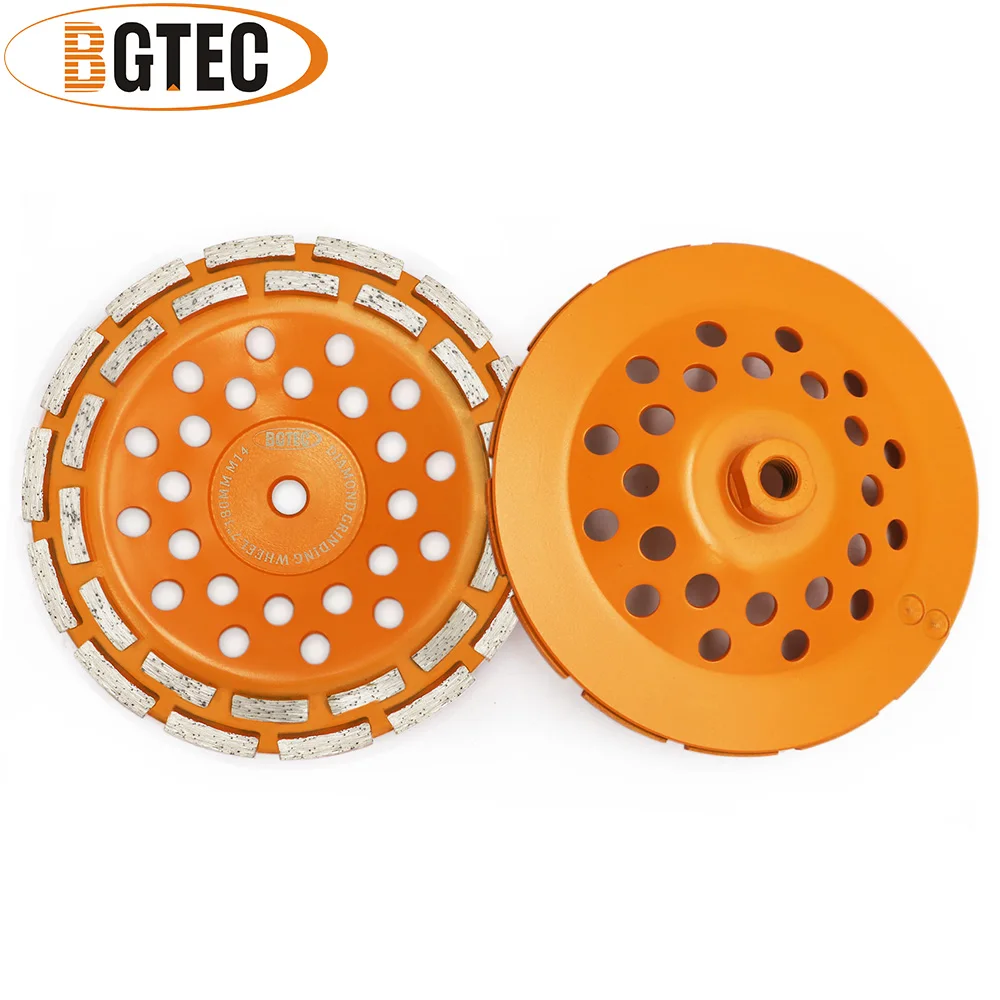 BGTEC 2pcs M14 Dia180mm Diamond Double Row Grinding Cup Wheel Polishing Tile Concrete Granite Marble Angle Grinder Milling Disc