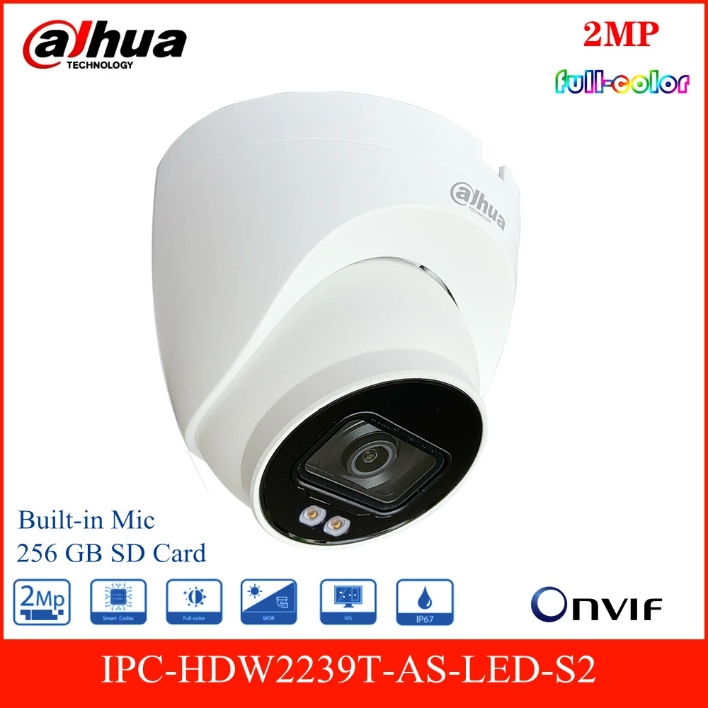 

Dahua IP Camera 2MP Lite Full-color Fixed-focal Eyeball Network Camera IPC-HDW2239T-AS-LED-S2 Built-in Mic Smart H.264+/H.265+
