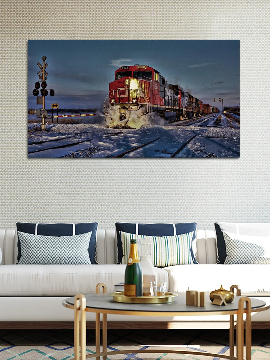 winter freight train snow diesel locomotive vehicle posters on the wall picture home living room decoration for bedroom KL222 | Дом и сад