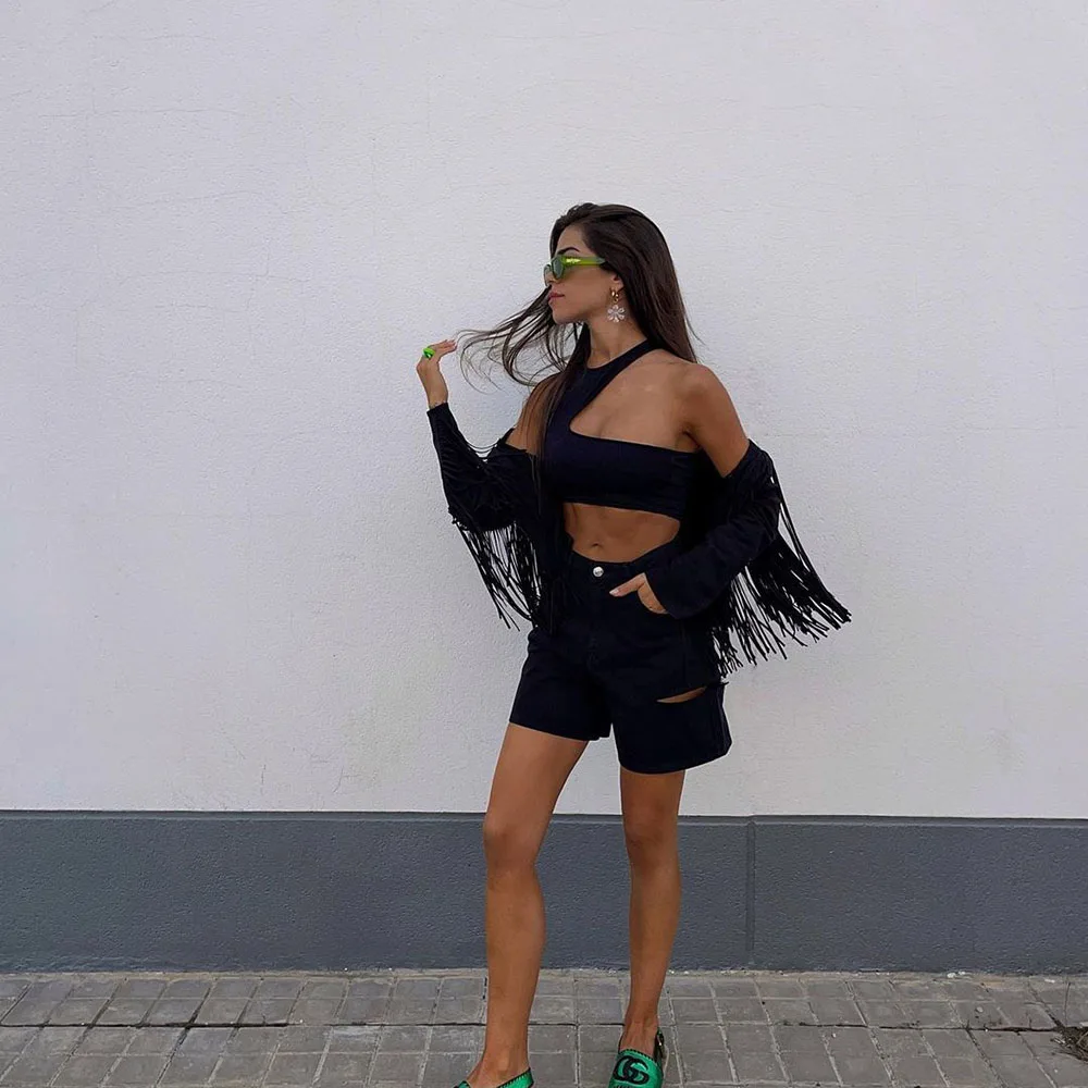 

DYLQFS 2021 Summer Women y2k Black Knitting Elasticity Round Neck Slim Tank Top Female Open Vest Girl Vintage Streetwear Top