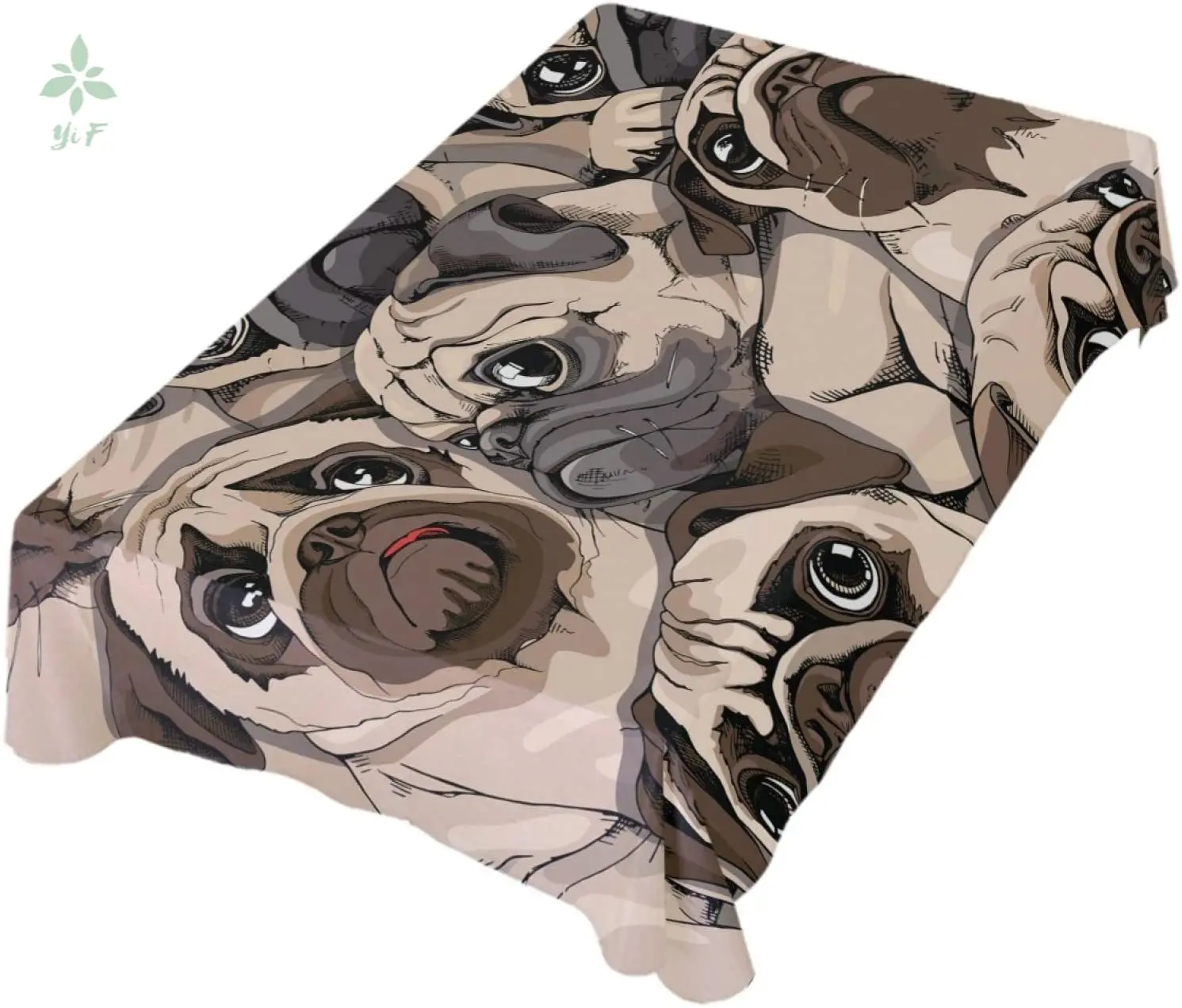 

Portrait Of Many Pugs In Sepia Art Style Tablecloth For Dining Kitchen Parties