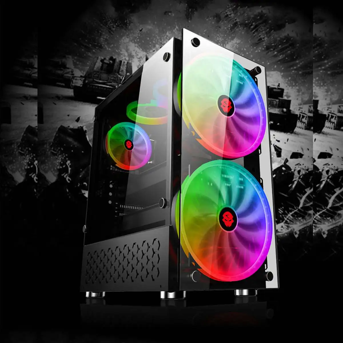 Игровой чехол LEORY ATX для ПК с водяным охлаждением двухсторонний из закаленного