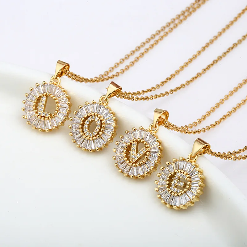 

Women Girls Initial Letter Necklace 26 Letters Charm Gold Name Necklace Pendant Top Quality Copper Zircon Jewelry Gift