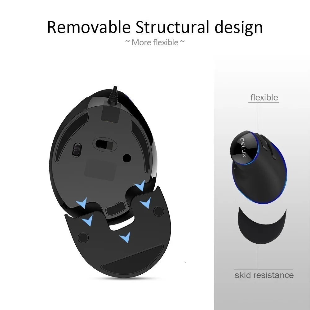 Delux Вертикальная мышь USB компьютерная светодиодный синий светильник оптическая