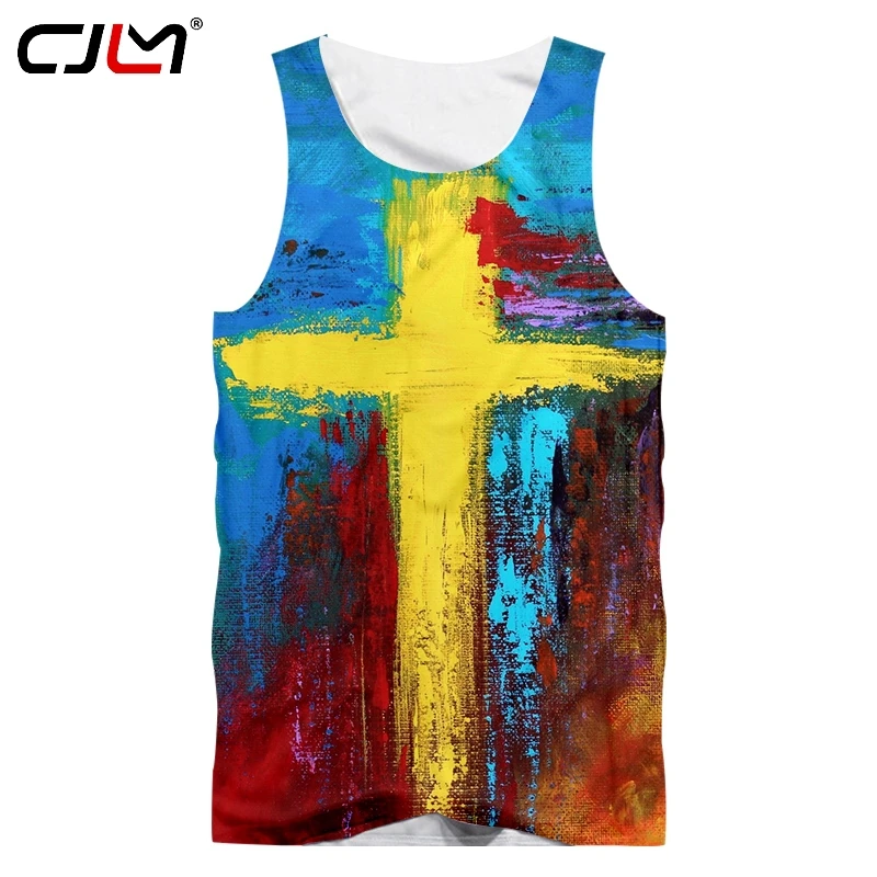 

CJLM New Men Fashion Tank Top Casual Slim Vest 3D Cross Print Painting Sleeveless Top Male Hiphop Colorful Plussize Dropship 5XL