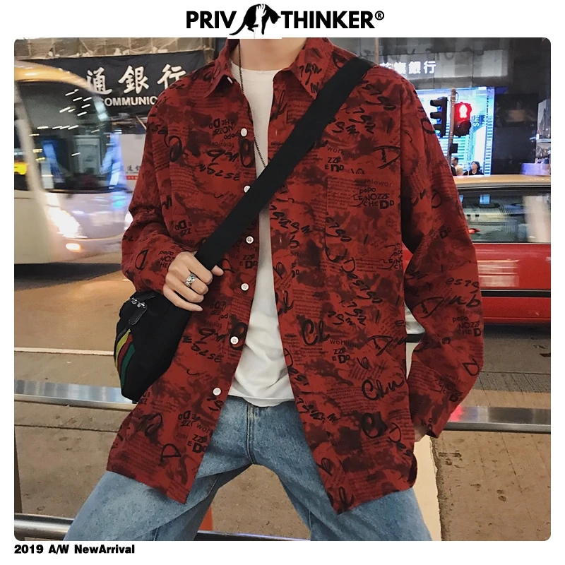 Privathinker Мужская и женская рубашка с длинным рукавом и буквенным принтом, мужская повседневная Корейская уличная рубашка в стиле хип-хоп, мужские осенние Рубашки