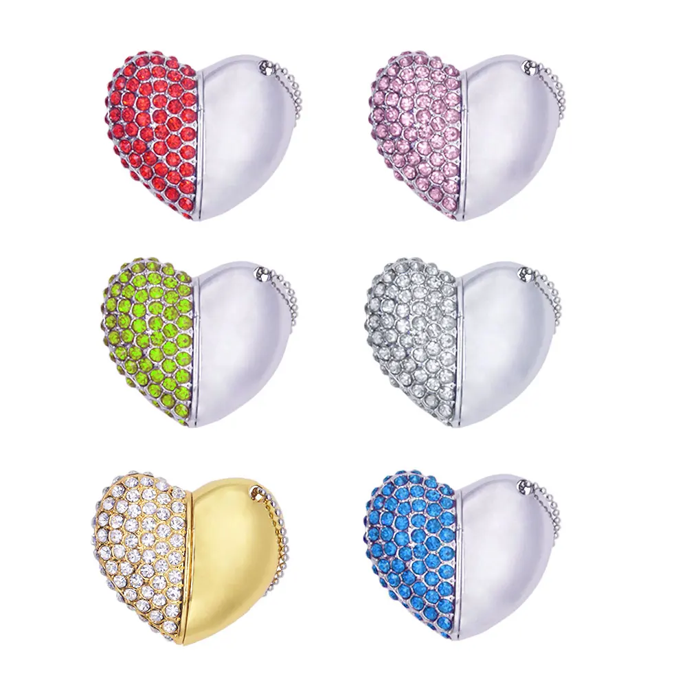 

metal Loving heart crystal necklace 128G 4gb usb flash drives thumb pendrive u disk 8GB 16GB 32GB 64GB usb 2.0 memory stick gift