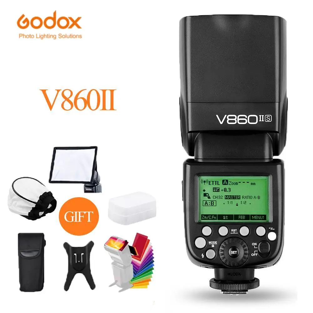 

Вспышка Godox V860II, новая вспышка для камеры HSS TTL, литий-ионная батарея, вспышка для Sony, Nikon, Canon, Olympus, Fuji, DSLR-камер s
