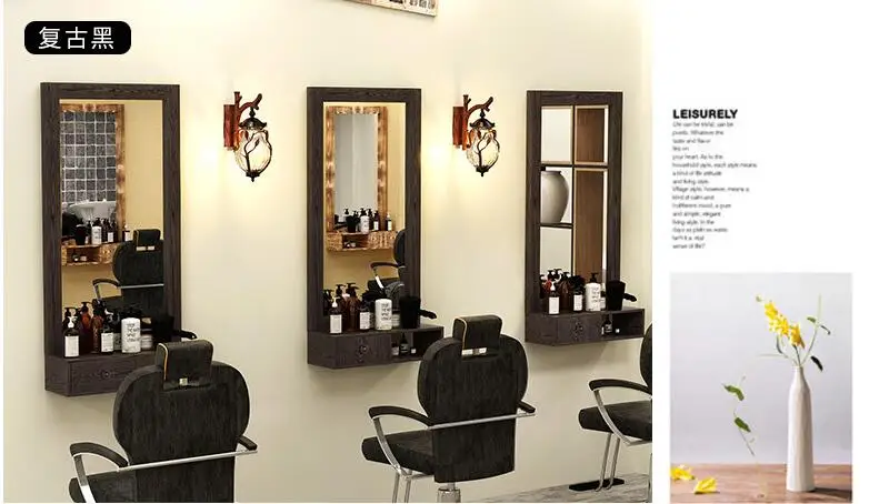 Barber's dressing table mirror solid wood retro single side low clearance wall hanging hair salon special m | Мебель