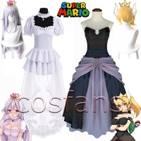 2020 bowsette cosplay costume bowsette cosplay princess koopa white costume women long dress ball gown retro medieval dress