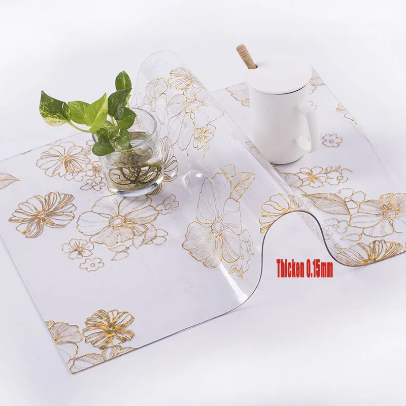 ПВХ Золотая Водонепроницаемая скатерть стекло мягкое покрытие для стола брезент