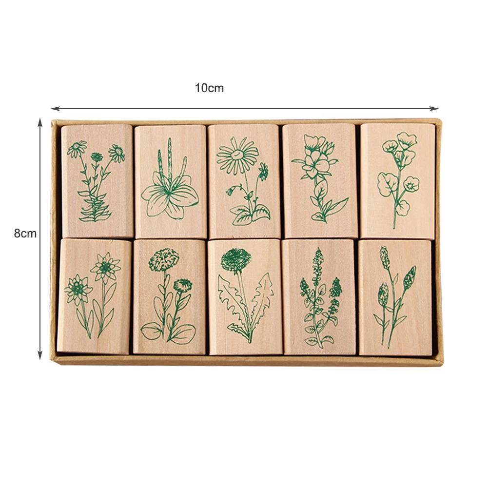 

10Pcs DIY Vintage Plant Wooden Stamps Card Scrapbooking Photo Albums Decoration