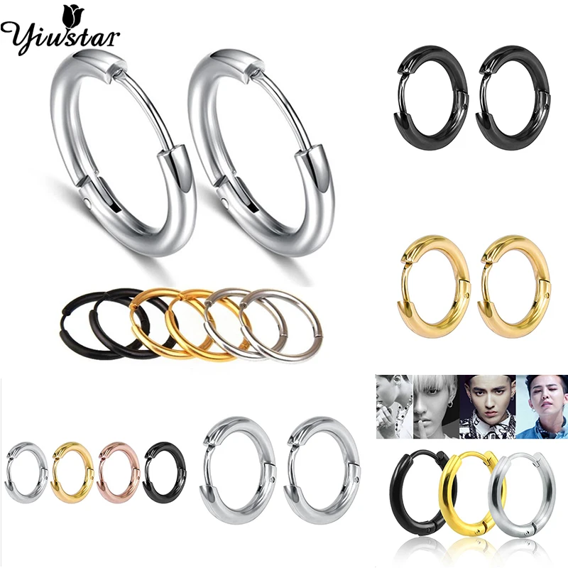

Cute Small Stainless Steel Hoop Earrings Unisex Gold /Rose/Black Color Glossy Geometry Round Circle Ear Rings Mini Ear Clip Cuff