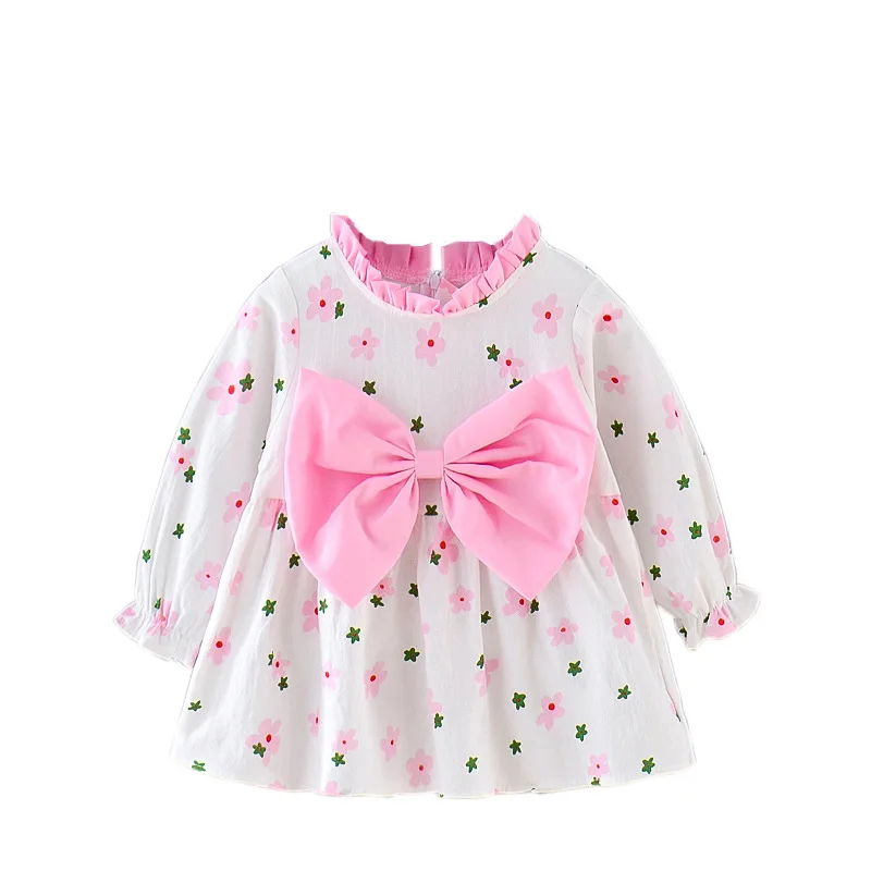 

Girls Clothes 2020 Autumn New Girls Long Sleeve Dress Cute Floral Big Bow Princess Dress 1-4 Years Old Children's Party Costume