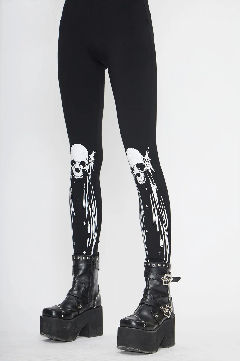 Trousers Gothic Lady Black Dark Model Handsome Skull Print Sexy Feet High Waist Slim Pants