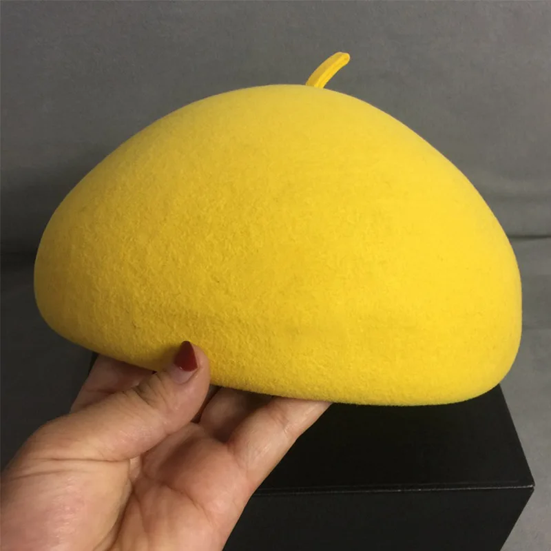 Yellow Шерстяной войлочный Зимний берет, однотонные теплые женские шапочки, кепка, классический французский стильный берет, Femme Beanies cap, Дамская чародейная шапка - Цвет: Yellow