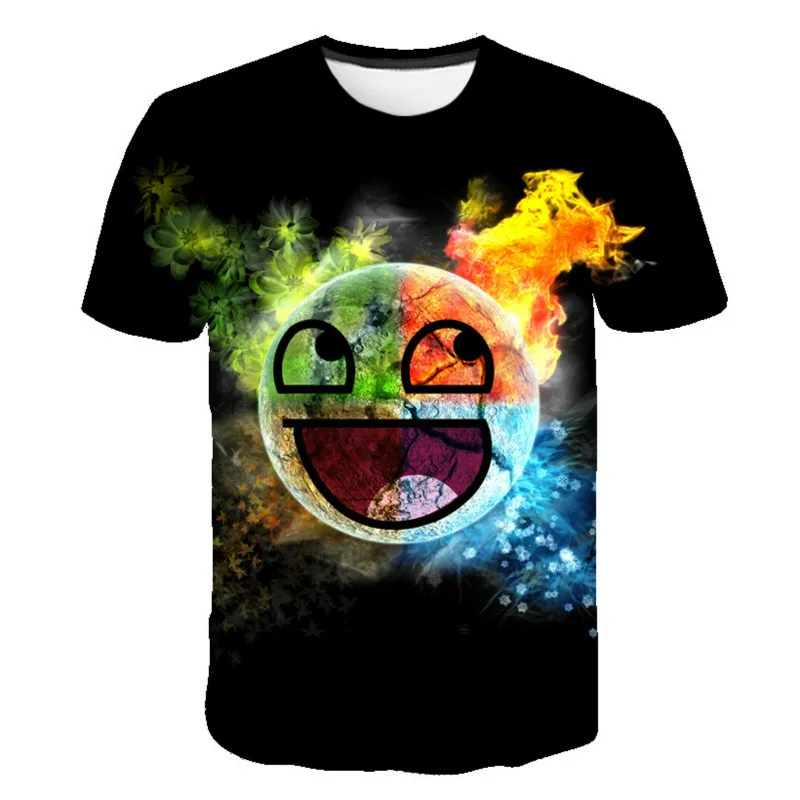 

2021 Summer Men's T-shirt 3D Psychedelic Smiling Cute Round Funny Short Sleeve Dizzy Neck T-shirt Men Streetwear