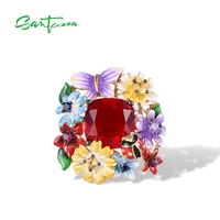 santuzza pure 925 sterling silver pendant for women red stone colorful flowers butterfly ladybug fine jewelry handmade enamel