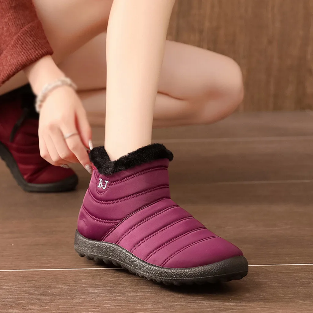 Зимняя водонепроницаемая обувь Женские ботильоны с плюшевой подкладкой