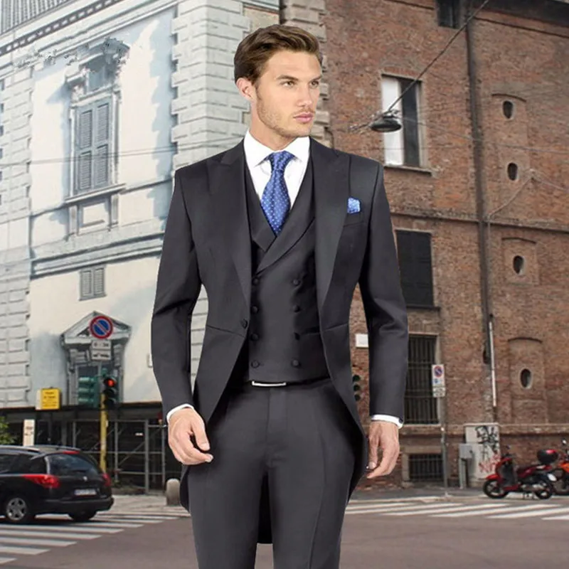 Мужской костюм фрак на заказ тонкий (пиджак + брюки жилет) смокинг для жениха