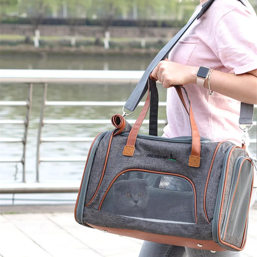 Переносная сумка для домашних животных дорожная собак дышащая кошек Оксфорд