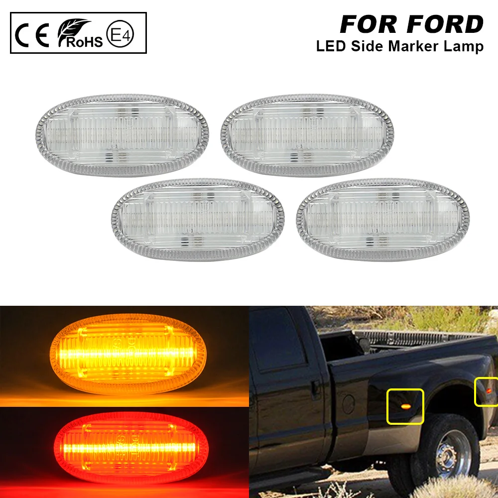 

4PCS Clear LED Fender Bed Front/Rear Side Marker Lamp Upgrade Kit Lights For Ford F-250 F-350 F-450 F-550 Super Duty 2011-2018