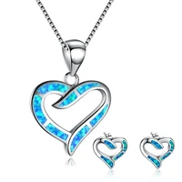 romantic heart accessories set for women imitation blue fire opal pendant necklace earrings lovers wedding party jewelry