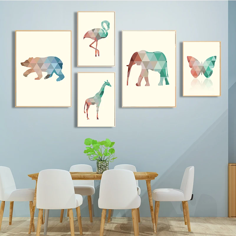 

Геометрические треугольники Холст Картина маслом в скандинавском минималистическом стиле животные плакат печать настенные картины для го...