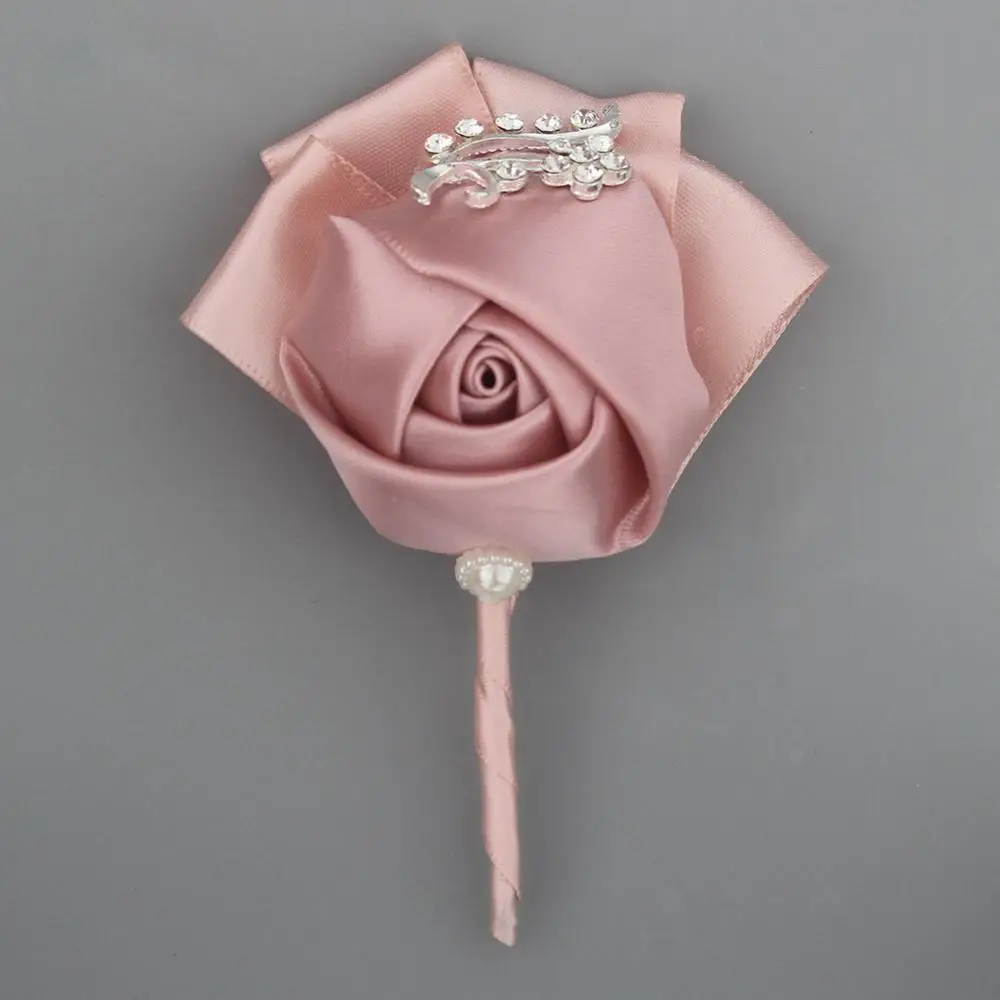 nude pink Свадебная бутоньерка для жениха винная Роза из красного атласа цветы корсаж de mariage Пром Брошь с кристаллами цветы de novia XH1300-2 - Цвет: nude pink