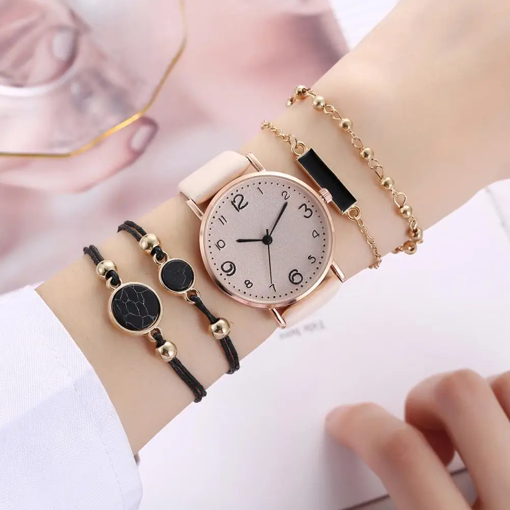 

5Pcs Set Watch For Women Luxury Leather Analog Ladies Quartz Watch Top Style Fashion Bracelet Watch Set