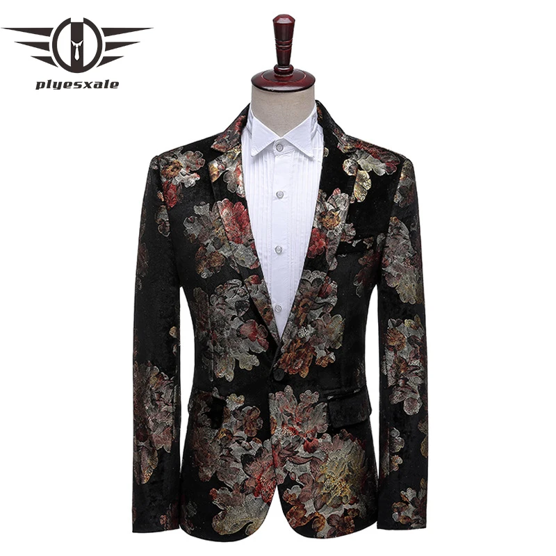 Блейзер Мужской вельветовый с цветочным принтом черный пиджак для выпускного в