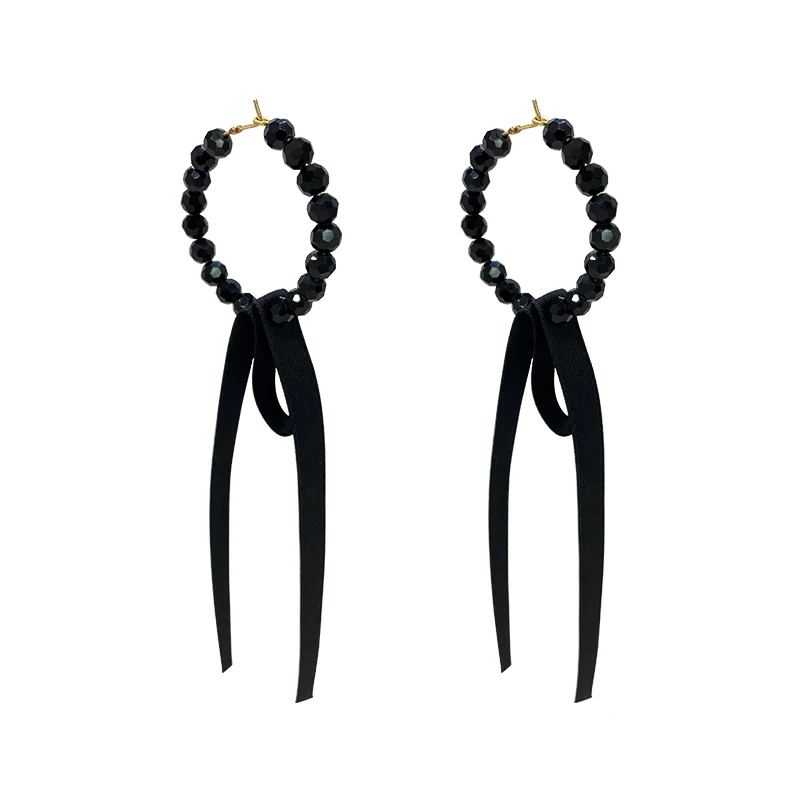 

European and American exaggerated sexy black ribbon dangle Earrings for woman unusual jewelry for Halloween stylish girl Earring