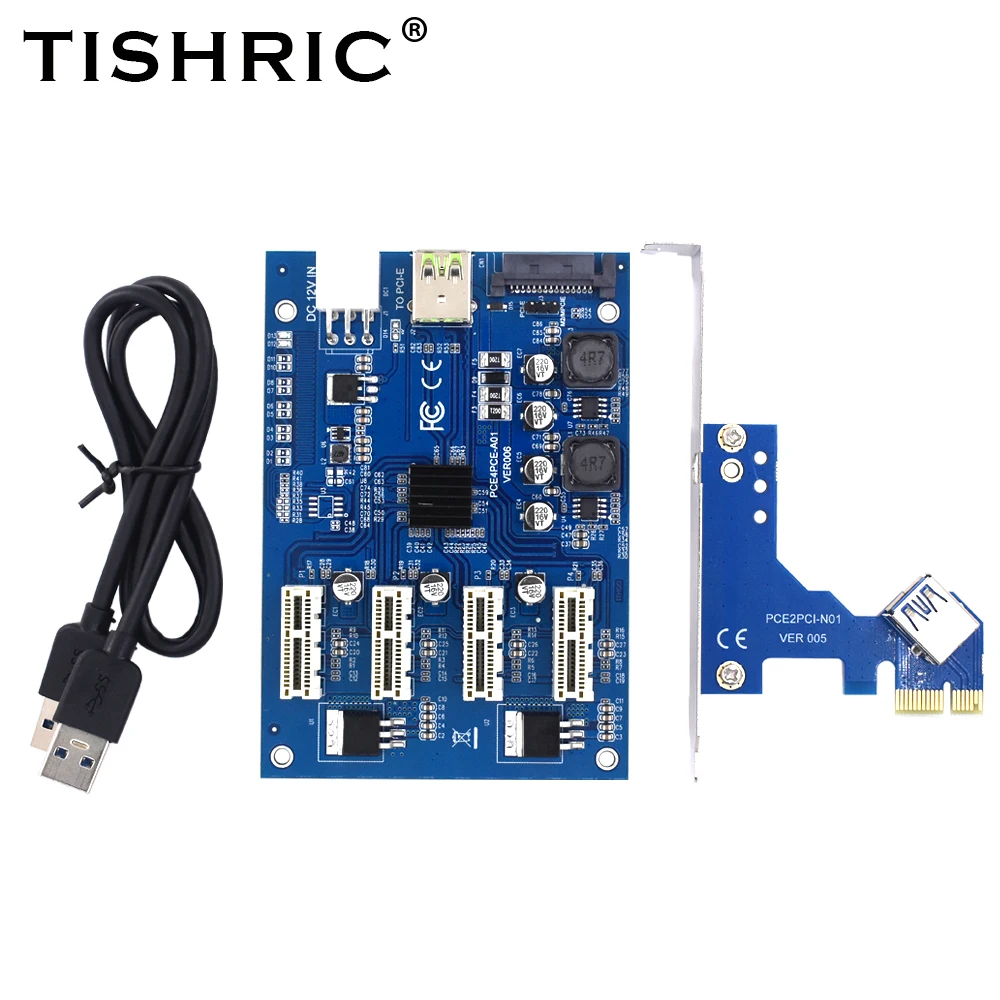 

TISHRIC PCIE 1 to 4 Riser 009s Card Pci Express Slot 1x to 16x USB 3.0 Multiplier Hub Adapter For BTC ETH Mining Miner
